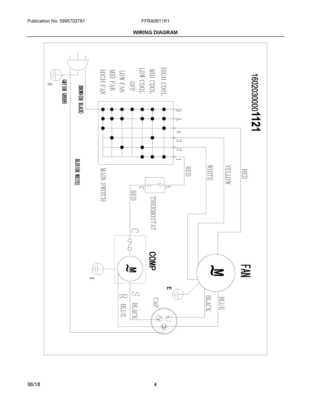 Wiring Diagram Diagram and Parts List for FFRA0611R14  Frigidaire Air Conditioner