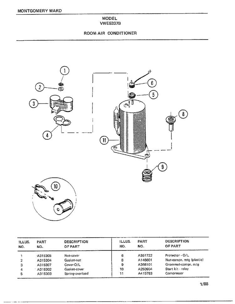 Room Air Conditioner Page 6 Diagram and Parts List for 5337B  Frigidaire Air Conditioner