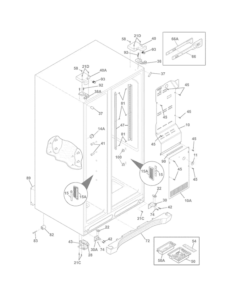 Cabinet Diagram and Parts List for FGHC2355PF0  Frigidaire Refrigerator