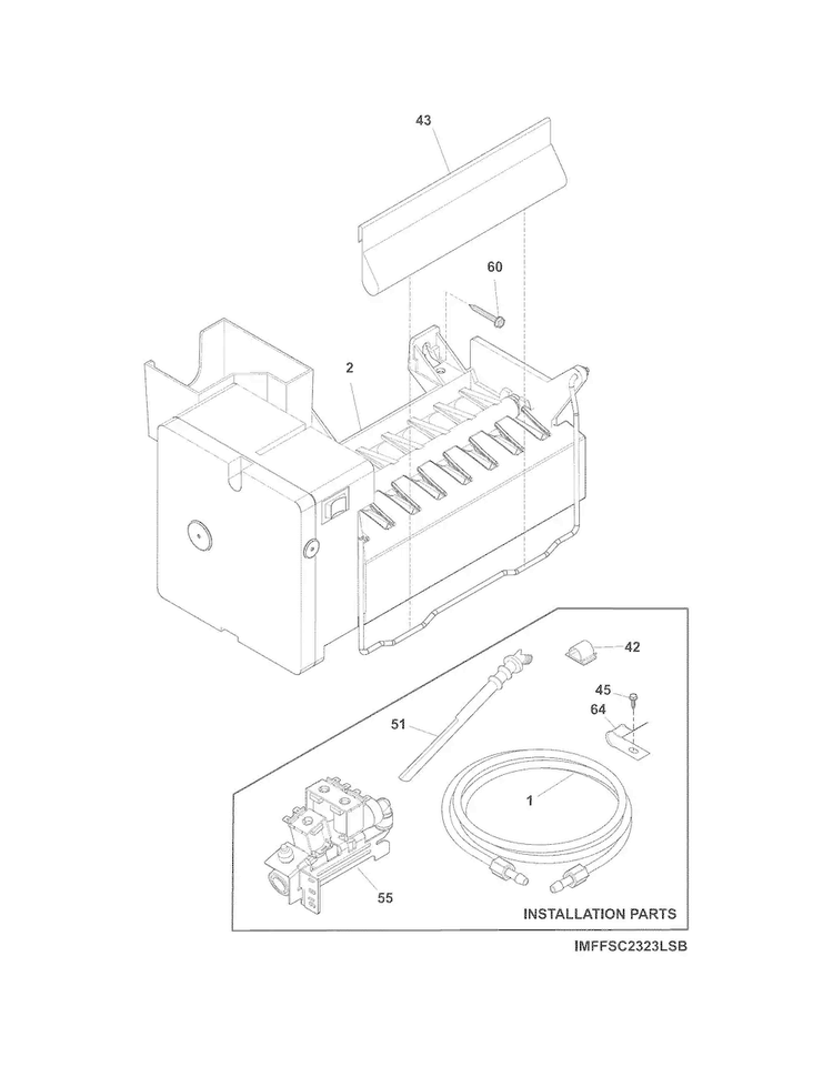 Ice Maker Diagram and Parts List for FGHS2655PF5A  Frigidaire Refrigerator