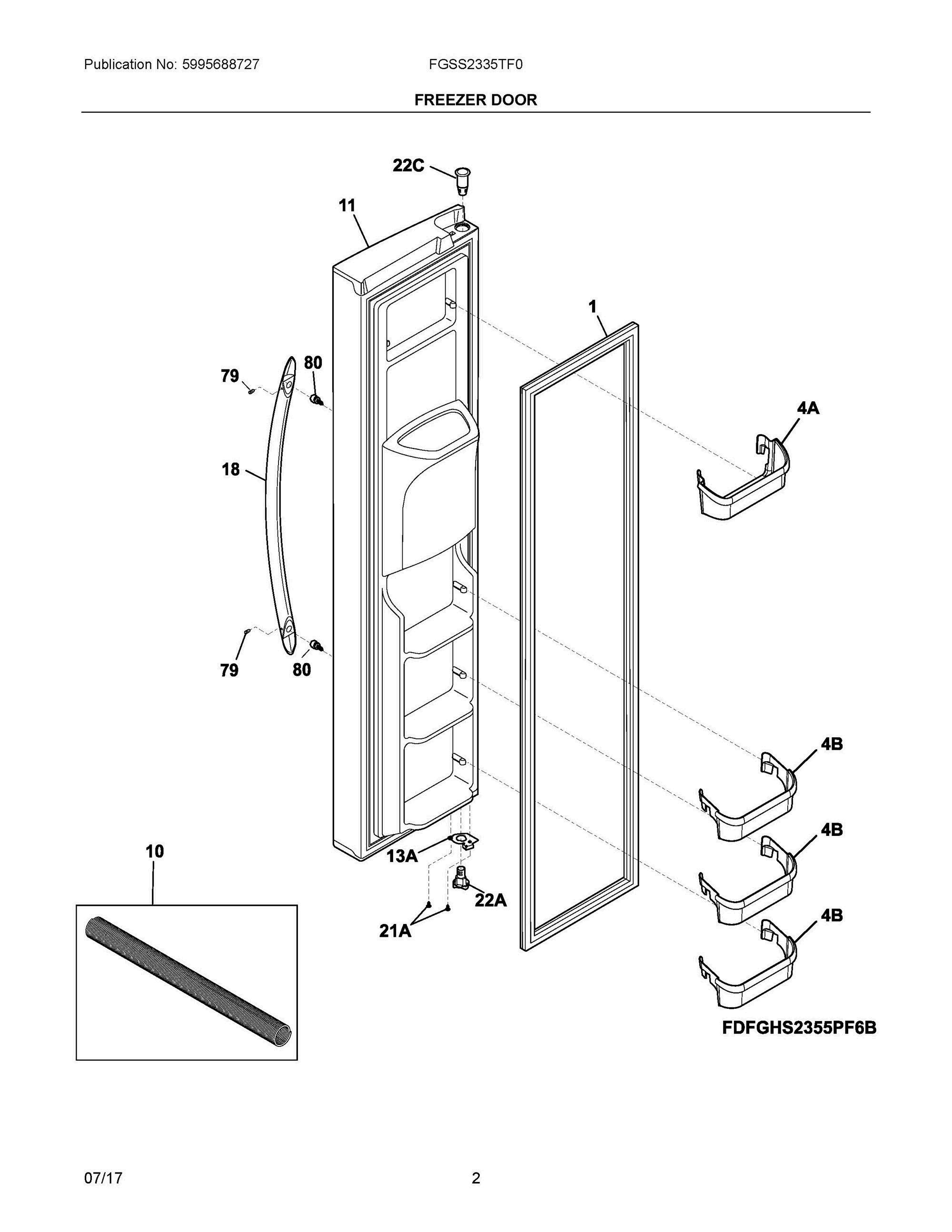 02 - FREEZER DOOR Diagram and Parts List for FGSS2335TF0  Frigidaire Refrigerator