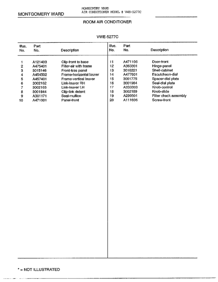 Room Air Conditioner Page 2 Diagram and Parts List for 5277C  Frigidaire Air Conditioner