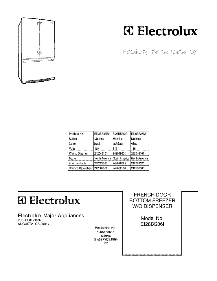 COVER Diagram and Parts List for EI28BS36IB1  Electrolux Refrigerator