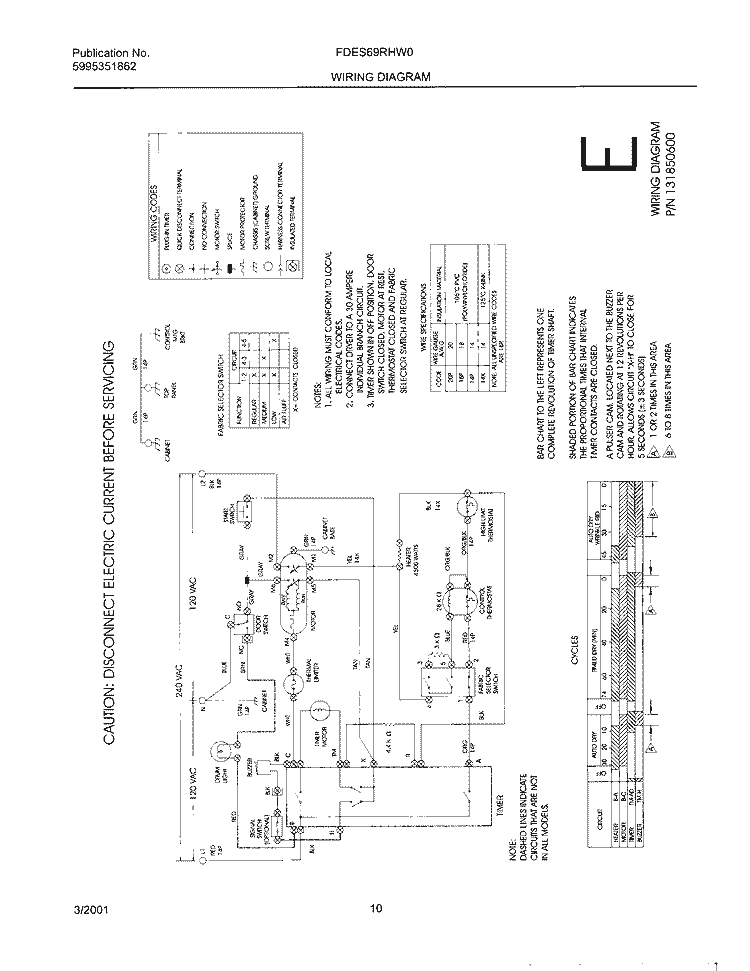 131850600 WIRING DIAGRAM Diagram and Parts List for FDES69RHW0  Frigidaire Dryer