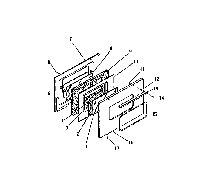 OVEN DOOR, PANELS Diagram and Parts List for GG26PCW0  Frigidaire Range