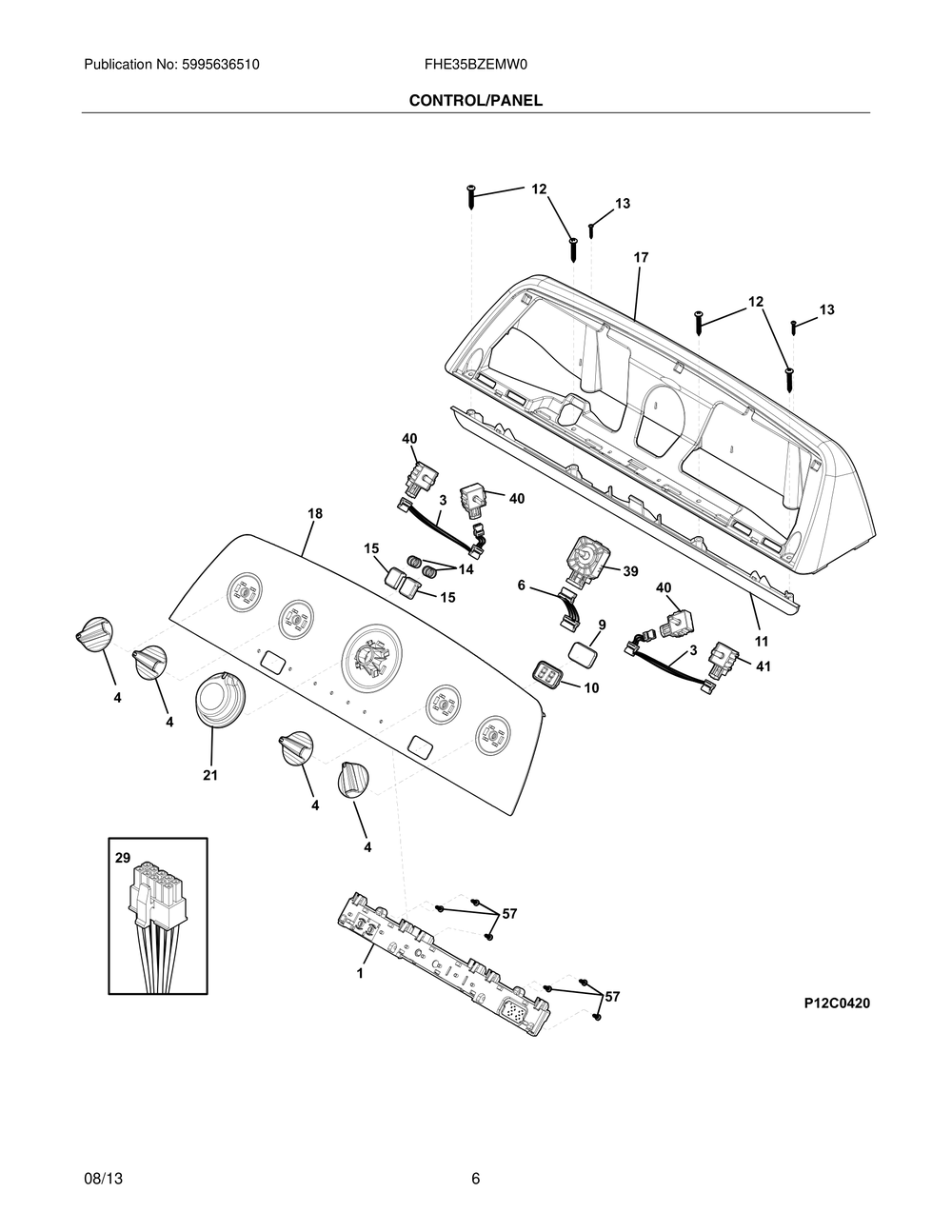 Control/Panel Diagram and Parts List for FHE35BZEMW0  Frigidaire Washer