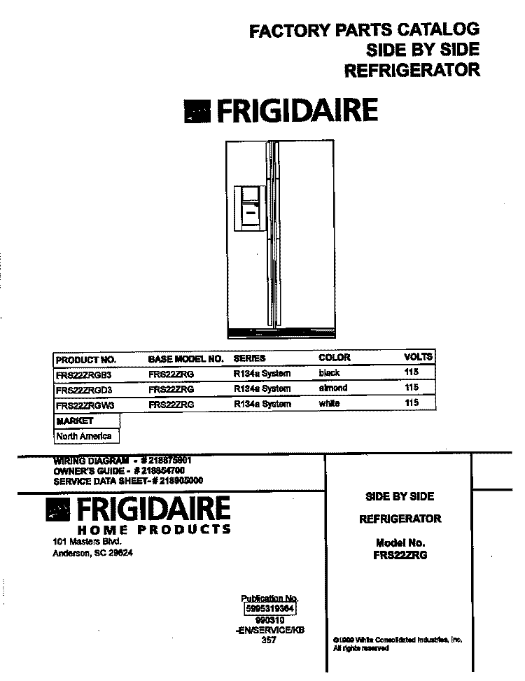 COVER Diagram and Parts List for FRS22ZRGB3  Frigidaire Refrigerator
