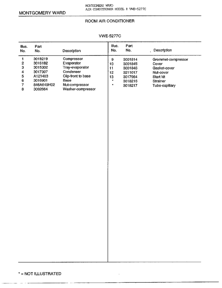 Room Air Conditioner Page 10 Diagram and Parts List for 5277C  Frigidaire Air Conditioner