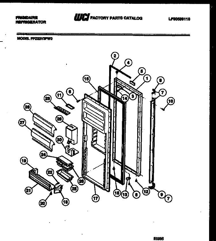 REFRIGERATOR DOOR PARTS Diagram and Parts List for FPZ22V3FH0  Frigidaire Refrigerator