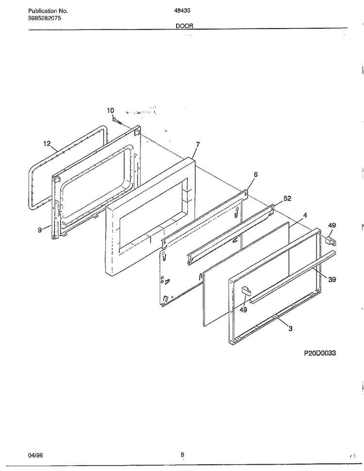 Door Diagram and Parts List for 484367A  Frigidaire Range