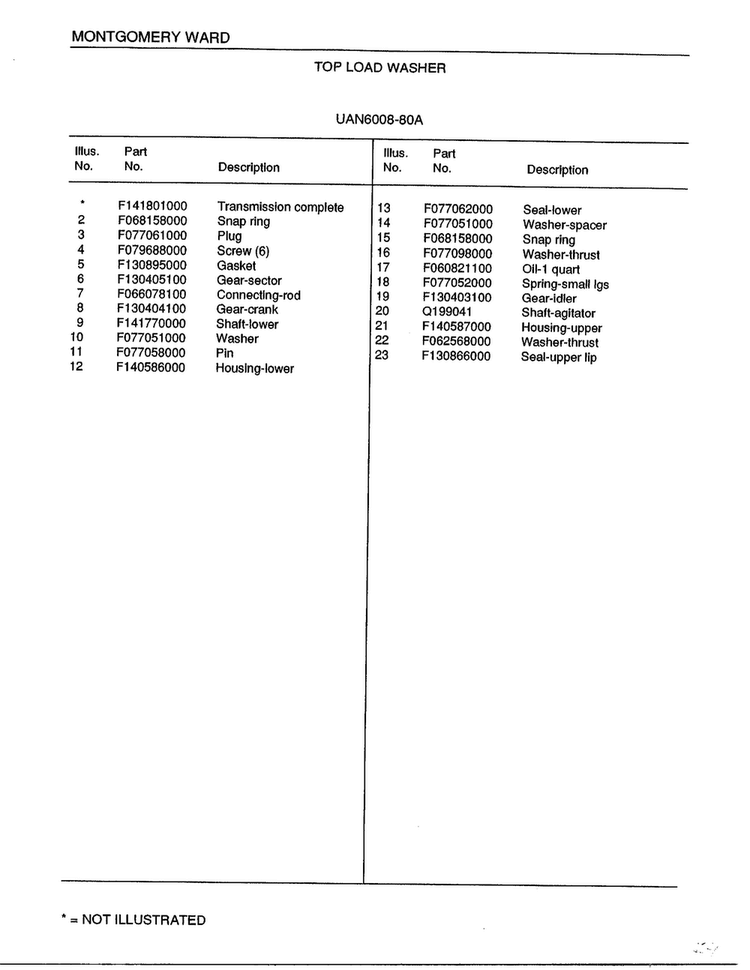 Top Load Washer Page 8 Diagram and Parts List for 6008A  Frigidaire Washer