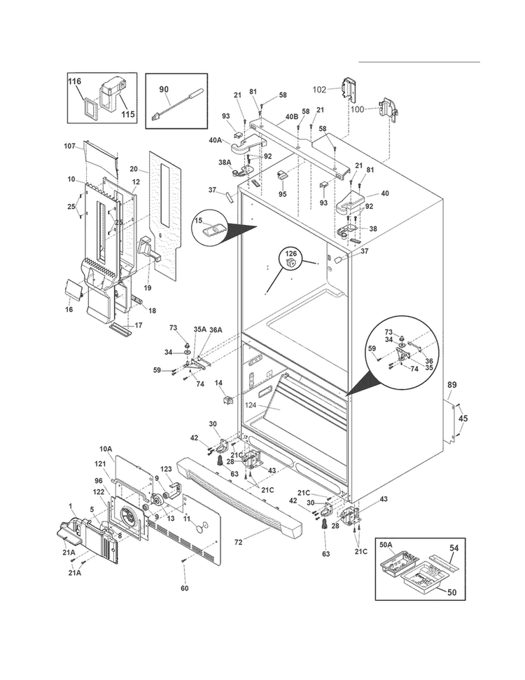 Cabinet Diagram and Parts List for EI23BC65KS3  Electrolux Refrigerator
