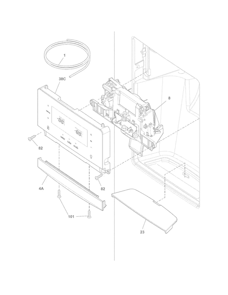 Ice & Water Dispenser Diagram and Parts List for FGHC2331PF6  Frigidaire Refrigerator