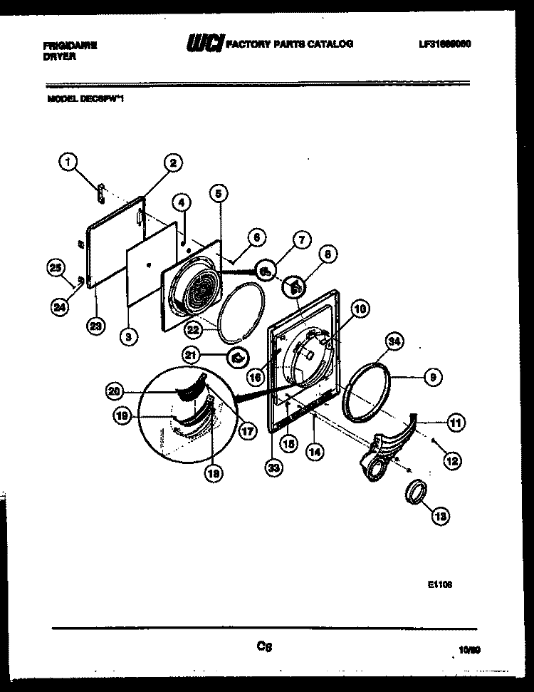 DOOR PARTS Diagram and Parts List for DECSFW1  Frigidaire Dryer