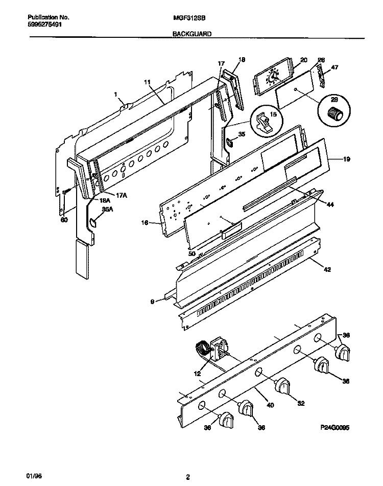 BACKGUARD Diagram and Parts List for MGF312SBDC  Frigidaire Range