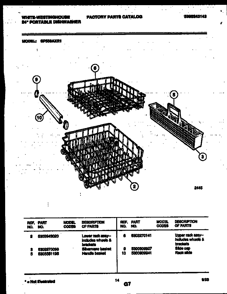 RACKS AND TRAYS Diagram and Parts List for SP550AXR1  Frigidaire Dishwasher