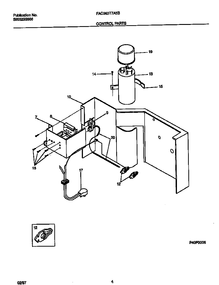CONTROL PARTS Diagram and Parts List for FAC063T7A5B  Frigidaire Air Conditioner