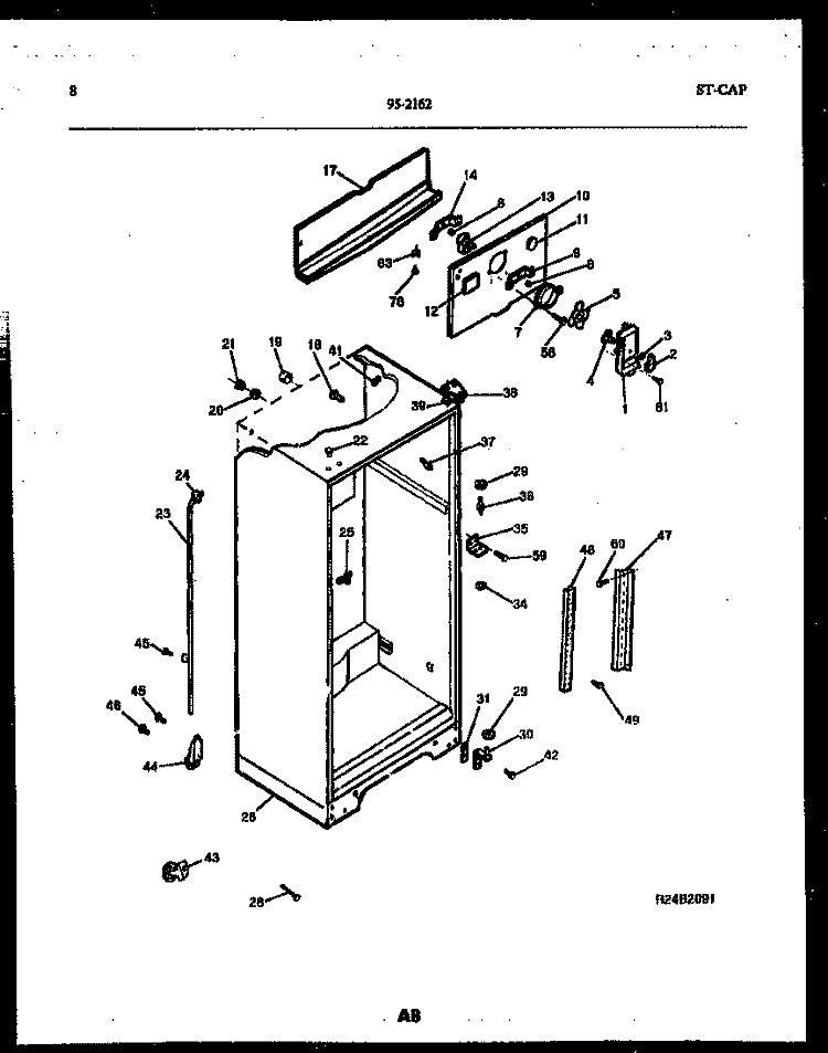 CABINET PARTS Diagram and Parts List for 95-2162-23-00  Tappan Refrigerator