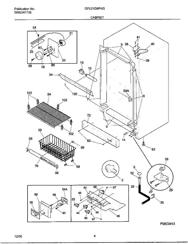 CABINET Diagram and Parts List for GFU21D9FW3  Gibson Freezer