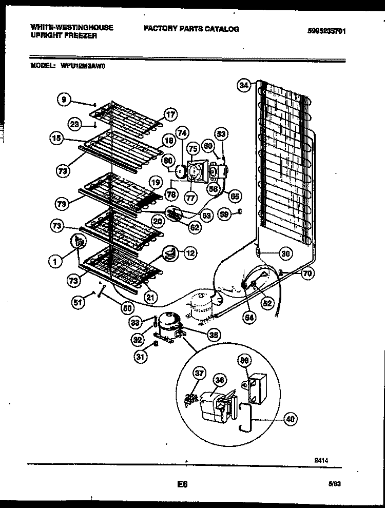 SYSTEM AND ELECTRICAL PARTS Diagram and Parts List for WFU12M3AW0  Frigidaire Freezer