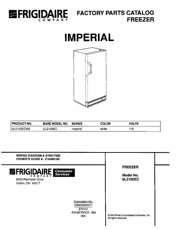 COVER Diagram and Parts List for UL2100ECW0  Electrolux Freezer