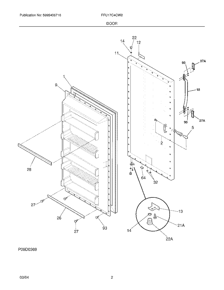 DOOR Diagram and Parts List for FFU17C4CW2  Frigidaire Freezer