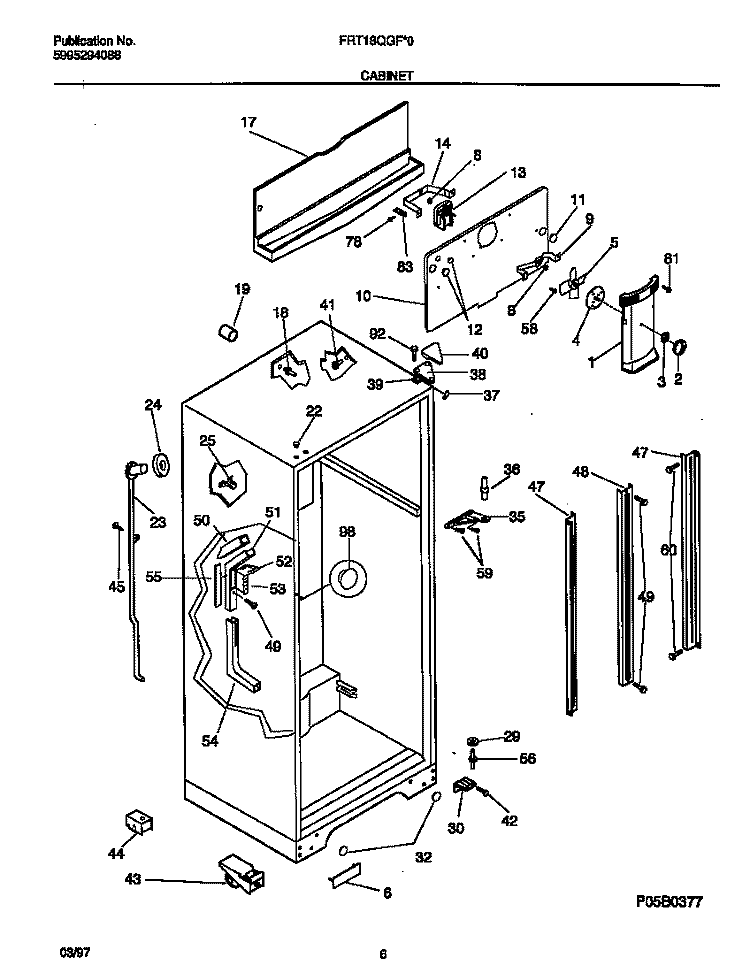 CABINET Diagram and Parts List for FRT18QGFD0  Frigidaire Refrigerator