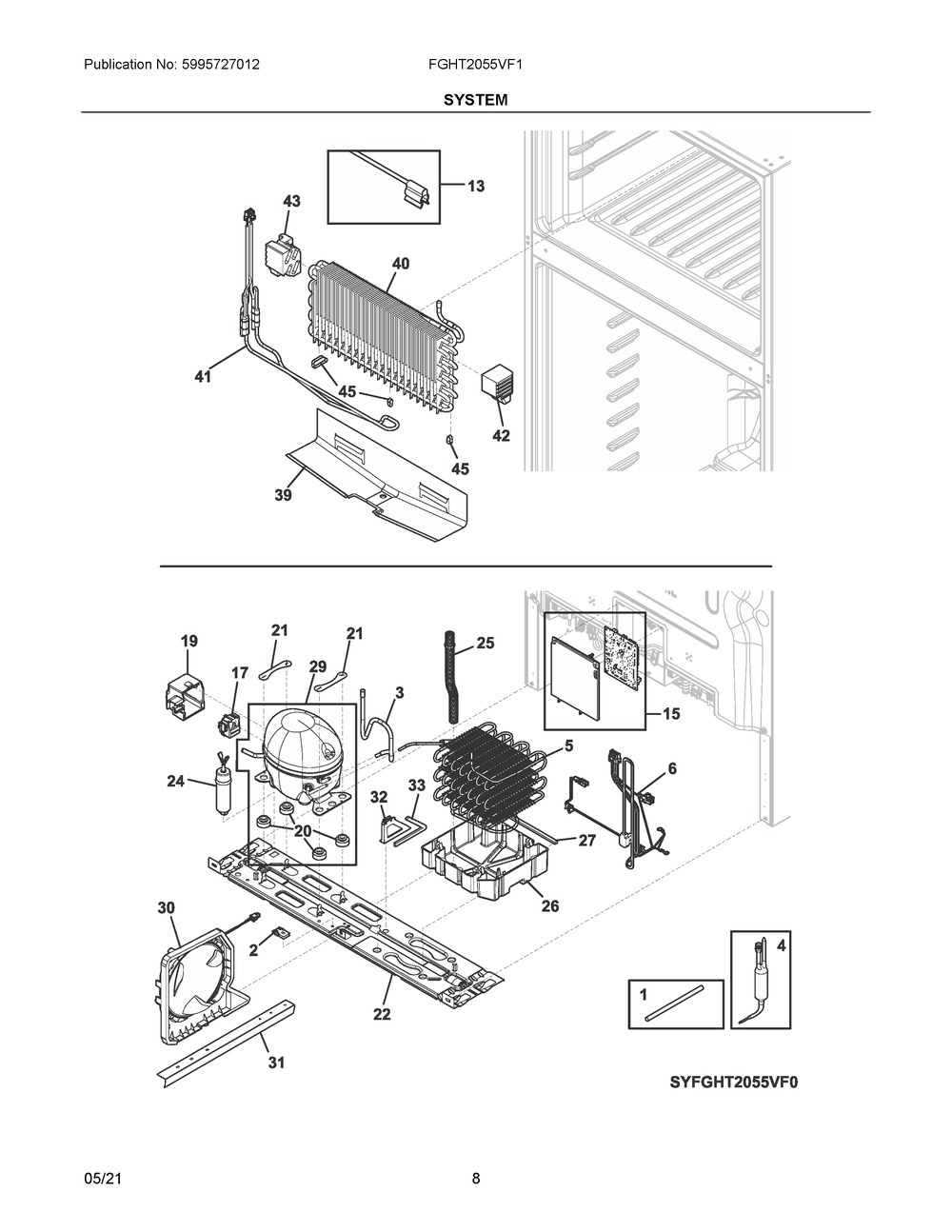System Diagram and Parts List for FGHT2055VF1  Frigidaire Refrigerator