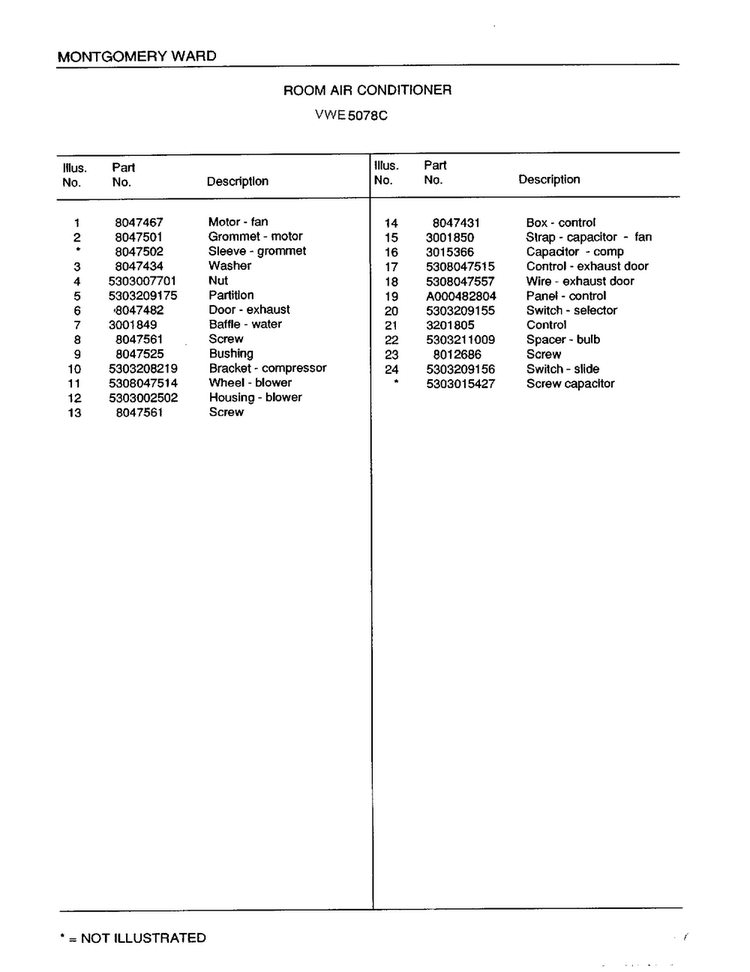 Room Air Conditioner Page 4 Diagram and Parts List for 5078C  Frigidaire Air Conditioner