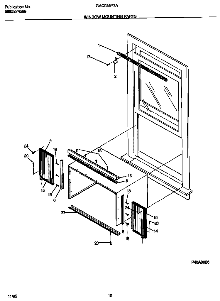 WINDOW MOUNTING PARTS Diagram and Parts List for GAC056Y7A5  Gibson Air Conditioner