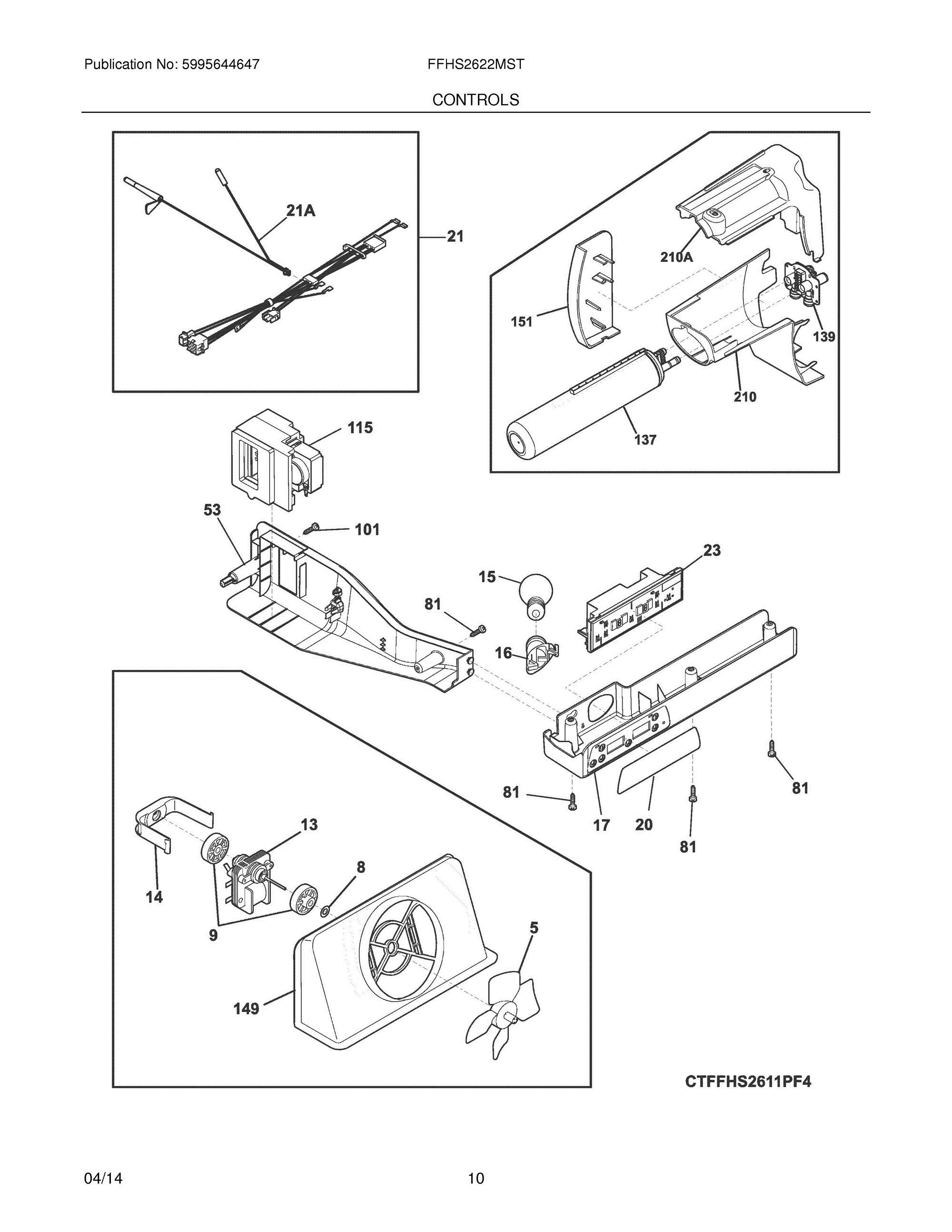 11 - CONTROLS Diagram and Parts List for FFHS2622MST  Frigidaire Refrigerator