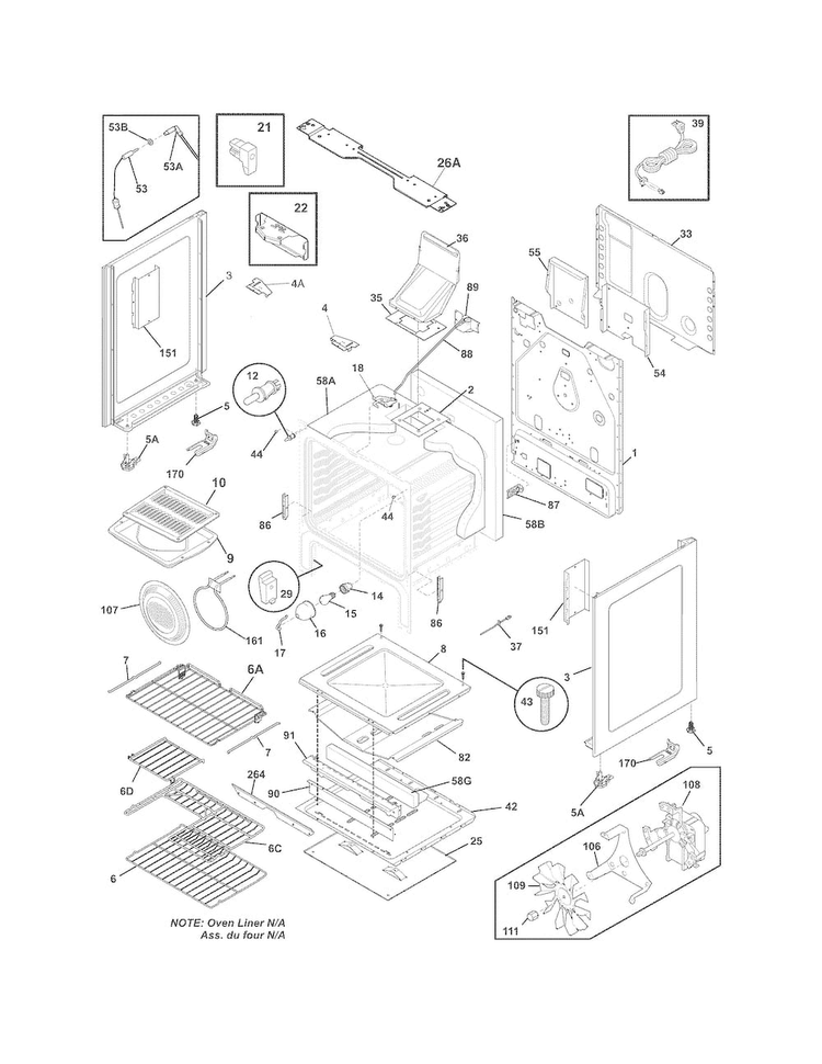 Body Diagram and Parts List for FGGF3054MBD  Frigidaire Range