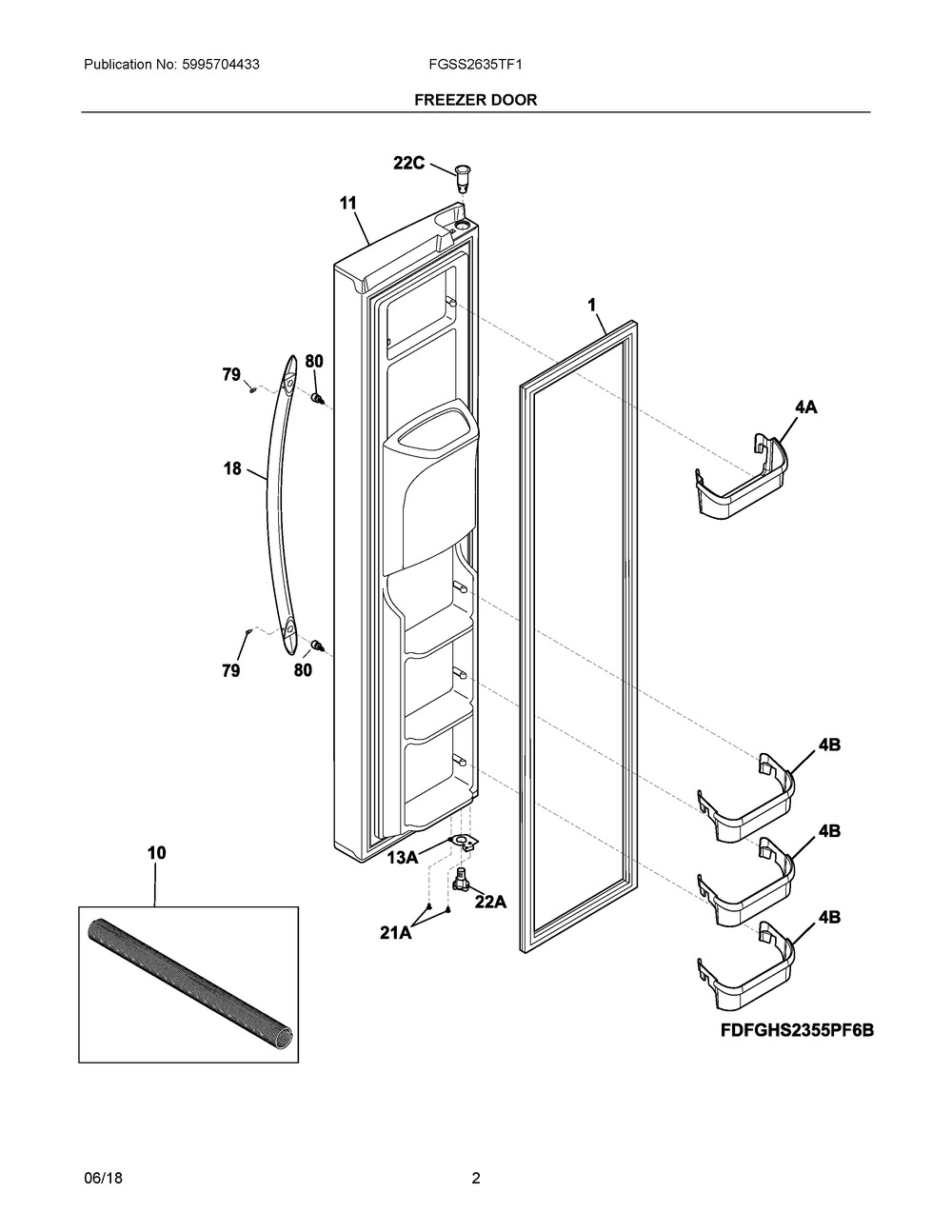 Freezer Door Diagram and Parts List for FGSS2635TF1  Frigidaire Refrigerator