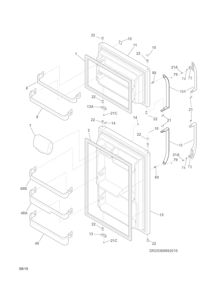 Doors Diagram and Parts List for 25360609412  Kenmore Refrigerator