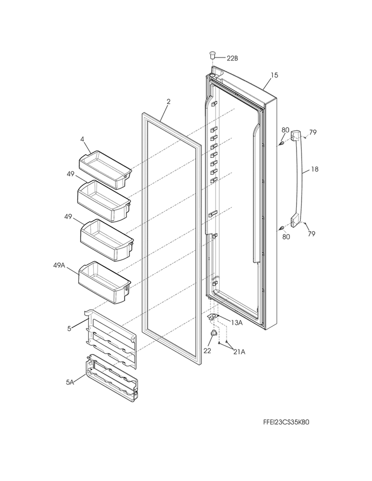 Refrigerator Door Diagram and Parts List for EI23CS35KS3A  Electrolux Refrigerator