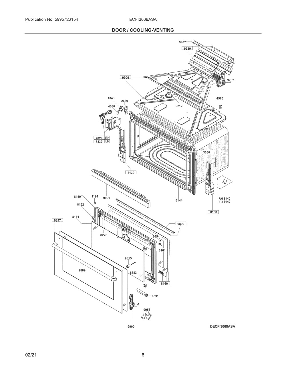 Door / Cooling-Venting Diagram and Parts List for ECFI3068ASA  Frigidaire Range