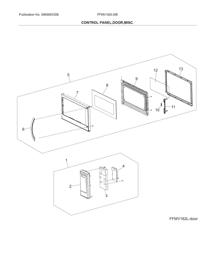 Control Panel,door,miscellaneous Diagram and Parts List for FFMV162LMB  Frigidaire Microwave