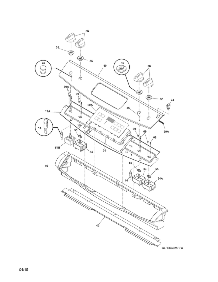 Backguard Diagram and Parts List for FFES3025PSC  Frigidaire Range