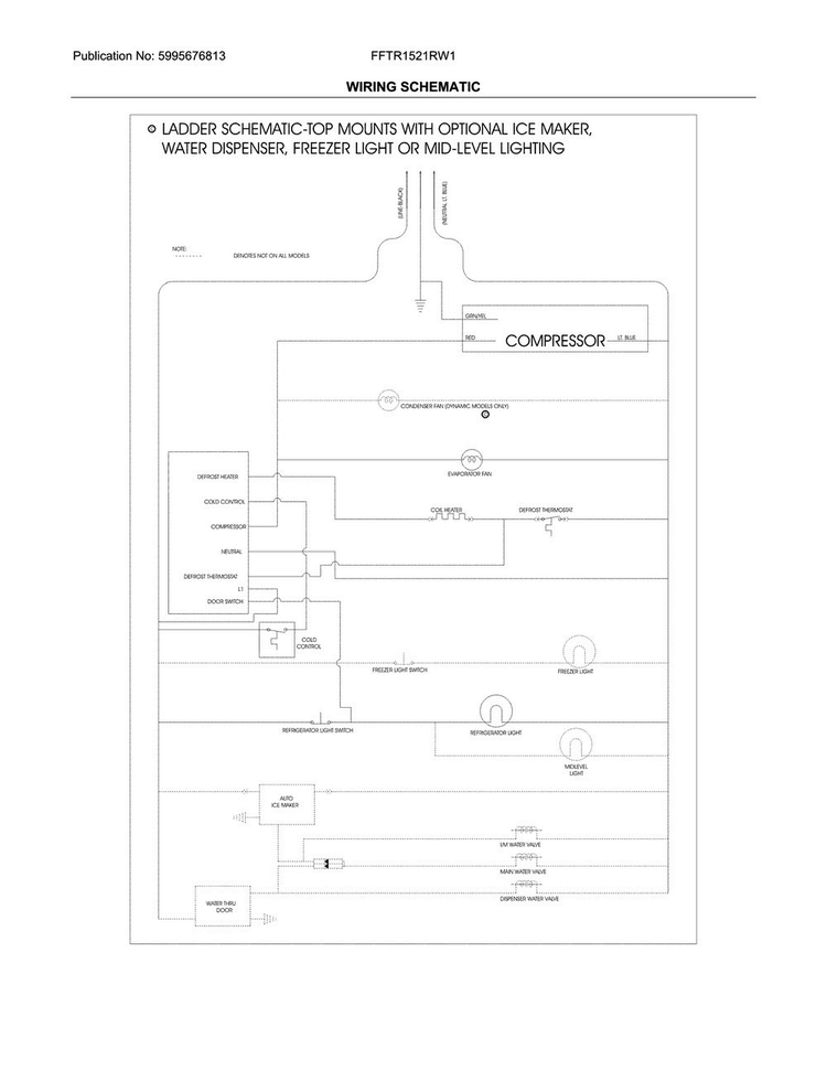 Wiring Schematic Diagram and Parts List for FFTR1521RW1  Frigidaire Refrigerator