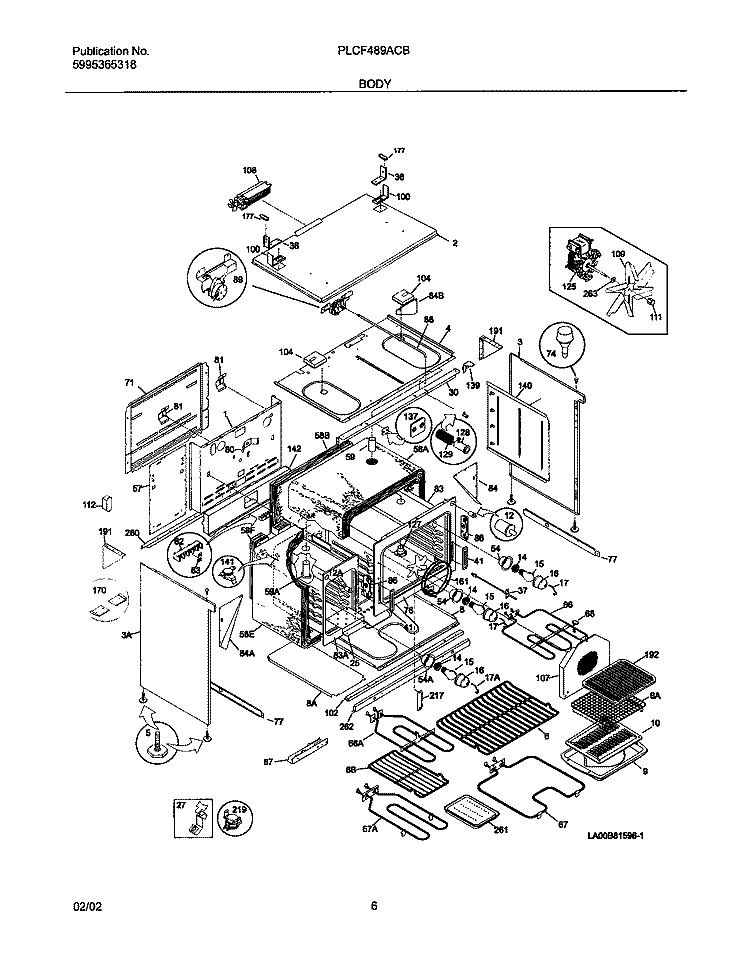 BODY Diagram and Parts List for PLCF489ACB  Frigidaire Range