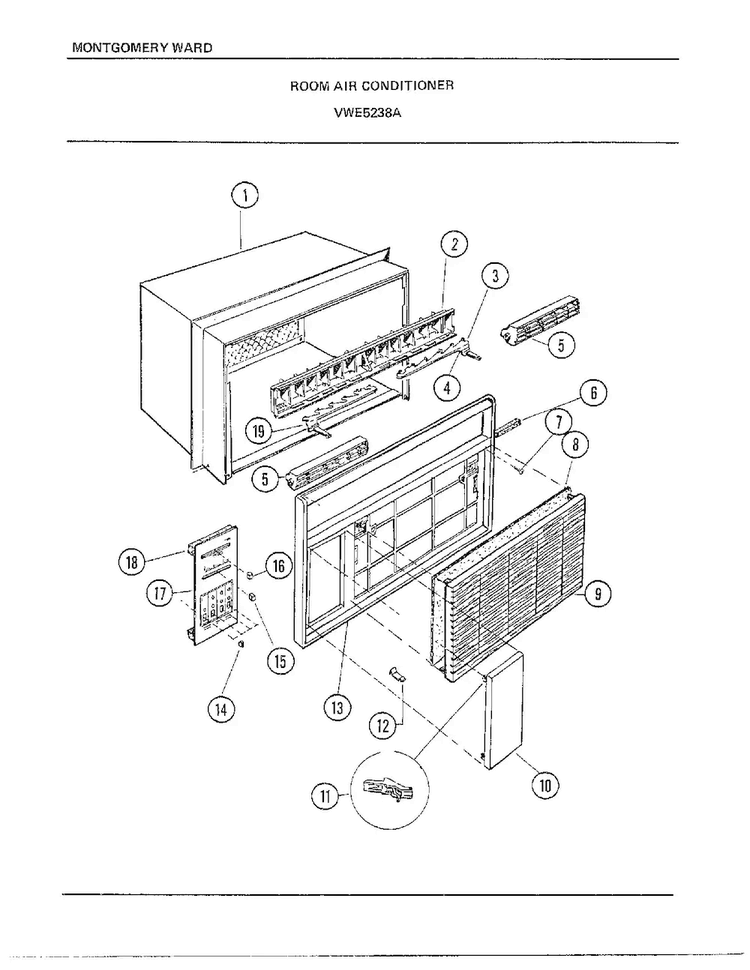 Room Air Conditioner Diagram and Parts List for 5238A  Frigidaire Air Conditioner