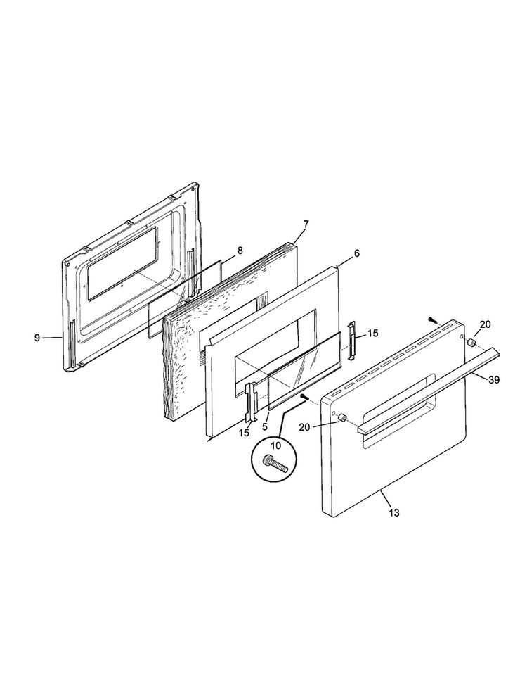Door Diagram and Parts List for TGF605WFD5  Tappan Range