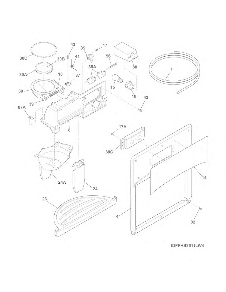 Ice & Water Dispenser Diagram and Parts List for FFHS2611PFBA  Frigidaire Refrigerator