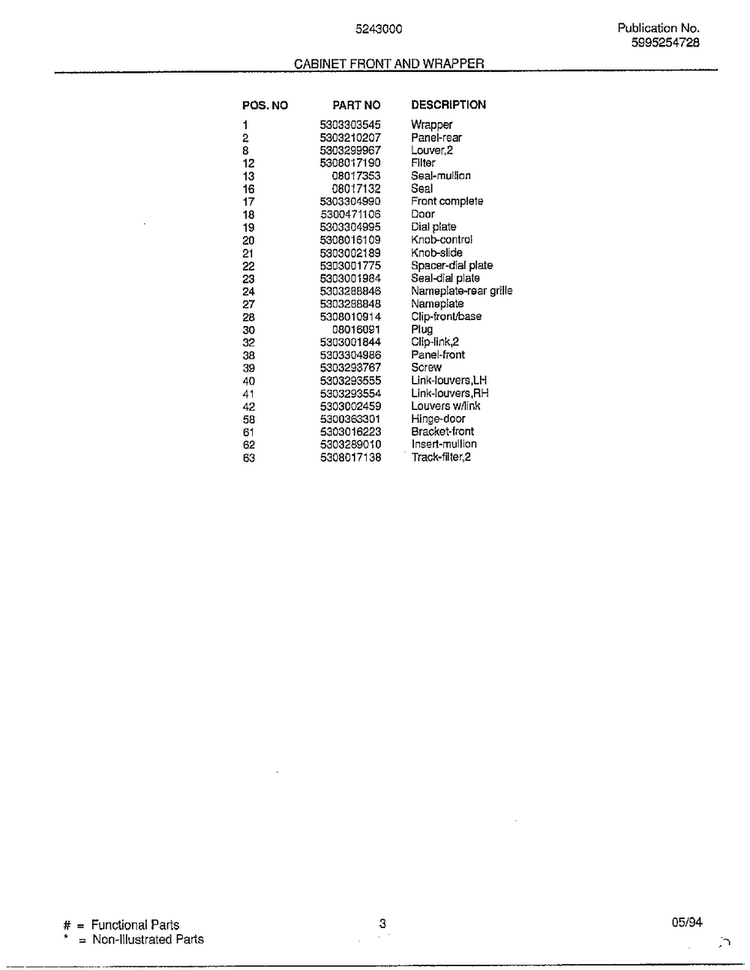 Cabinet Front And Wrapper Page 2 Diagram and Parts List for 5243000B  Frigidaire Air Conditioner
