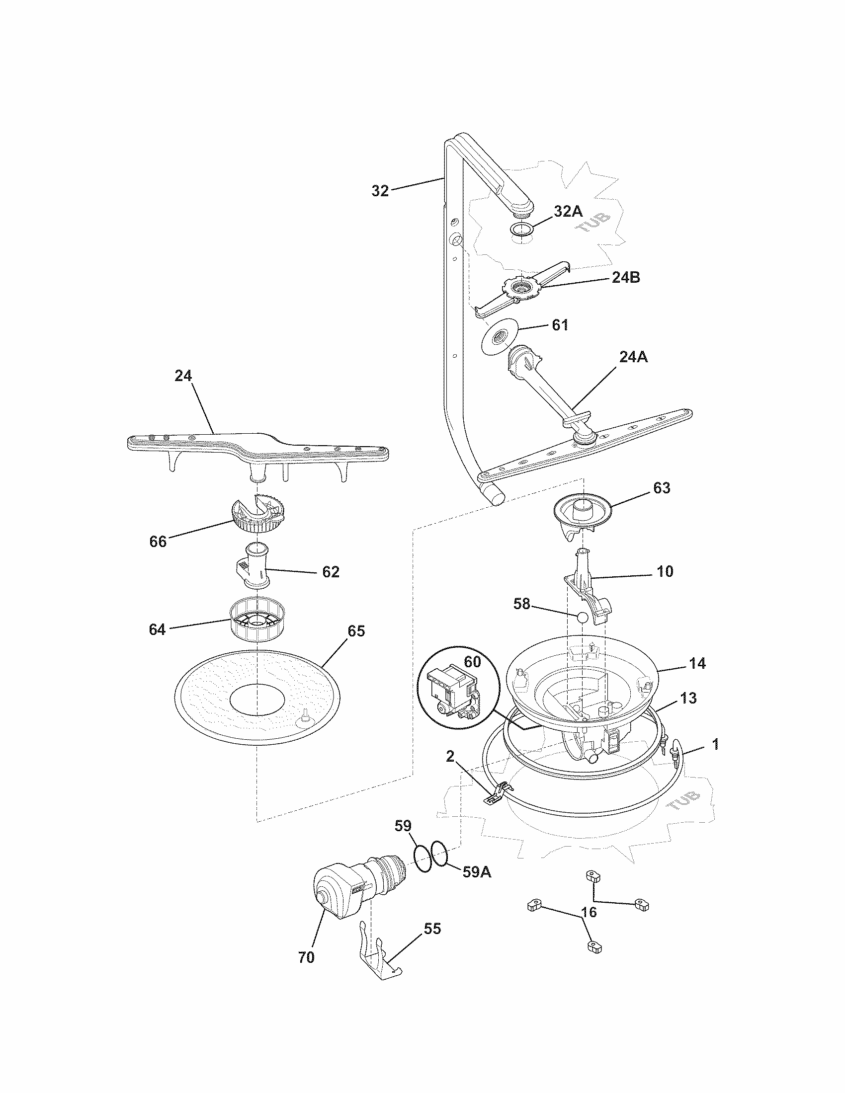 Motor & Pump Diagram and Parts List for 58714028200A  Kenmore Dishwasher