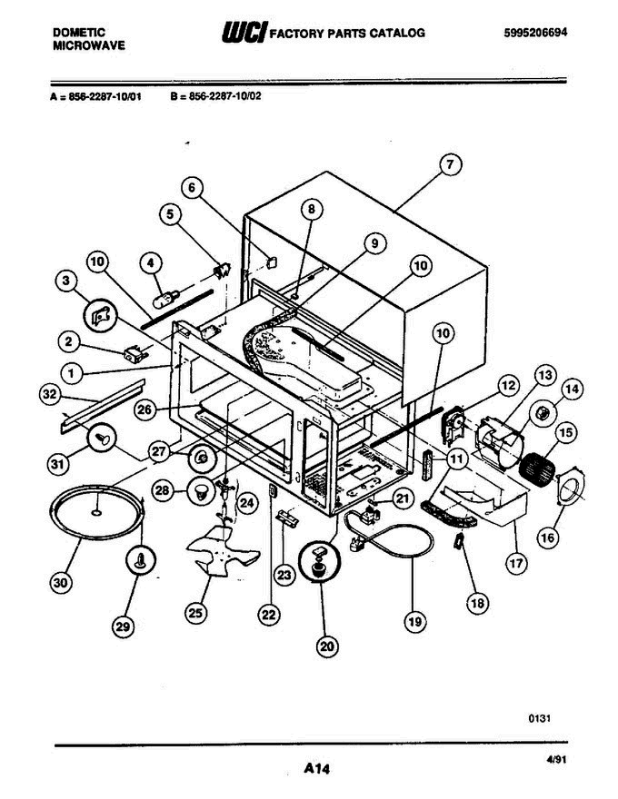 06 - Cabinet Diagram and Parts List for 856-2287-10 01 Frigidaire Microwave