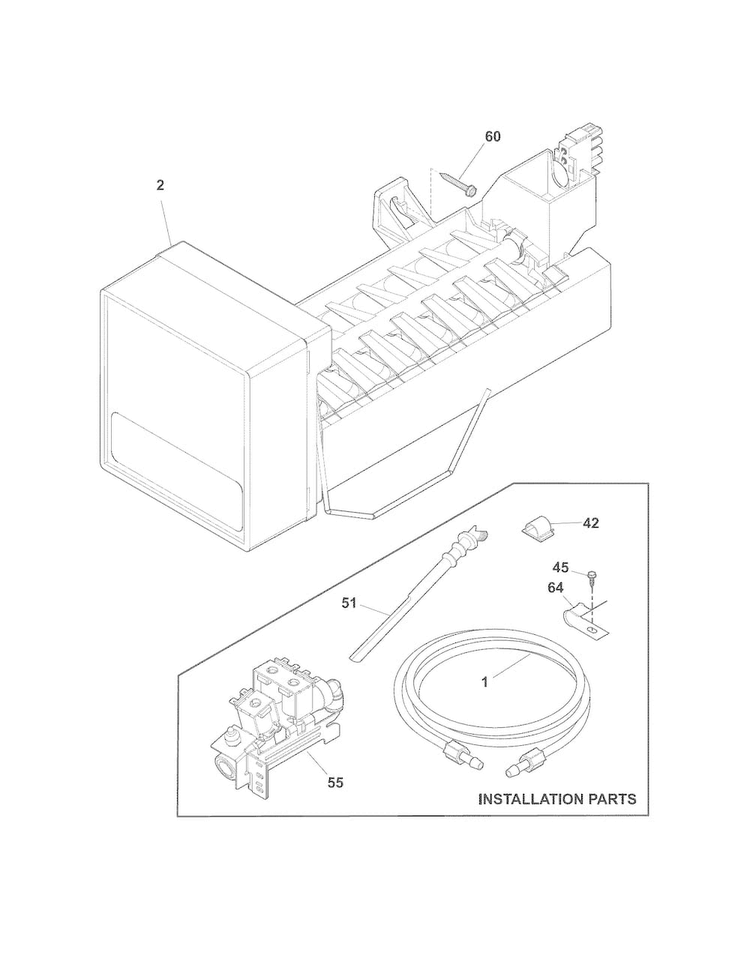 Ice Maker Diagram and Parts List for FFHS2622MSR  Frigidaire Refrigerator