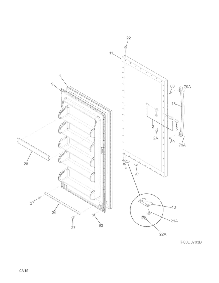 Door Diagram and Parts List for TFFU20F2QWA  Frigidaire Freezer