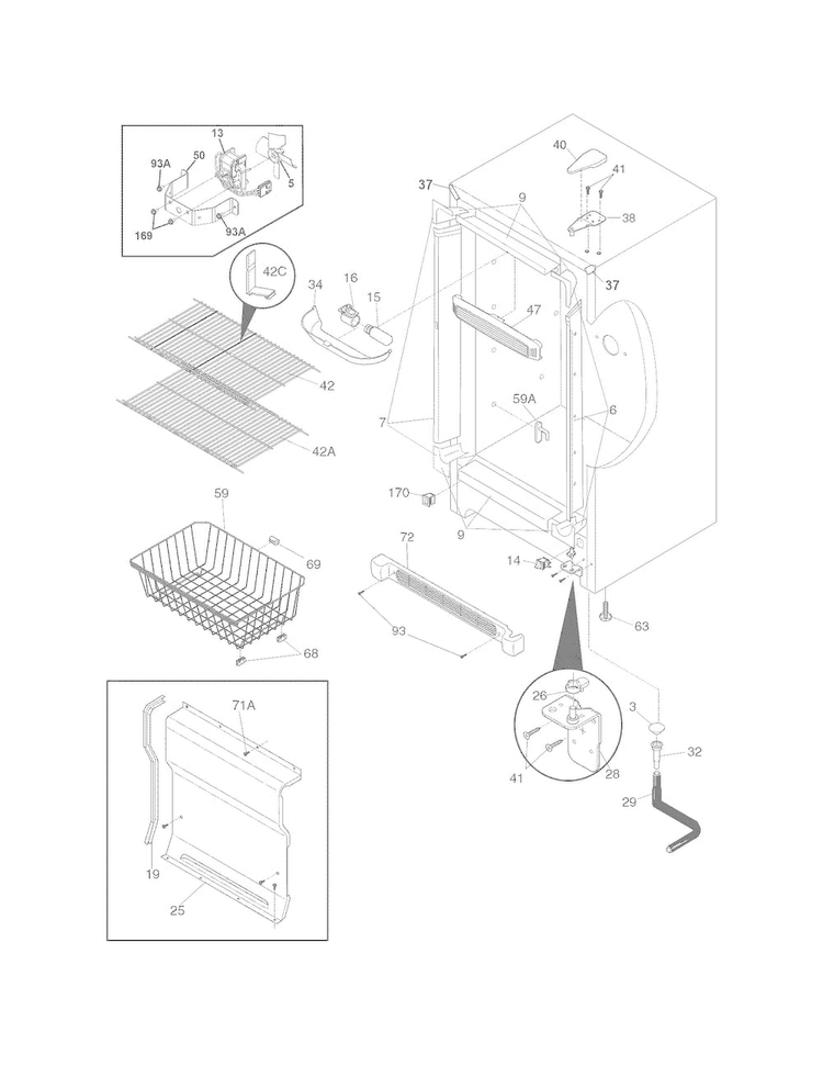 Cabinet Diagram and Parts List for LFFU14F5HWR  Frigidaire Freezer