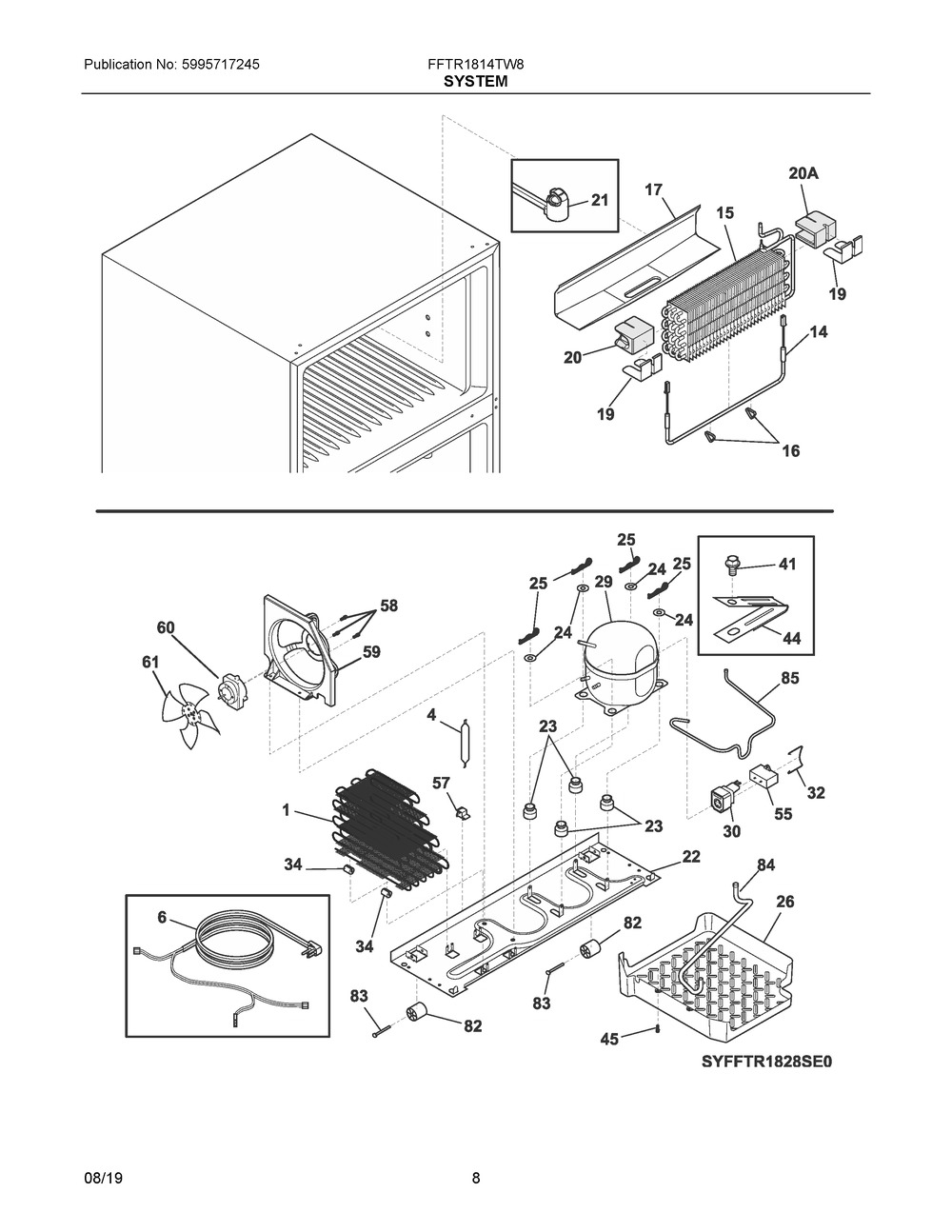 System Diagram and Parts List for FFTR1814TW8  Frigidaire Refrigerator